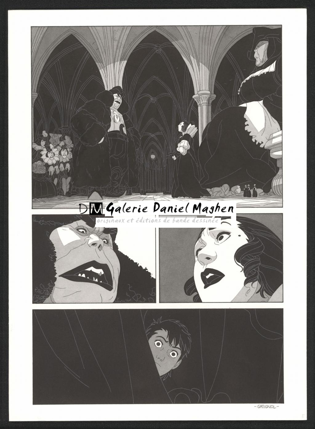 Planche originale accompagnée de sa première étape au crayon - Bertrand Gatignol - Encres noires et aquarelle sur papier - 5360