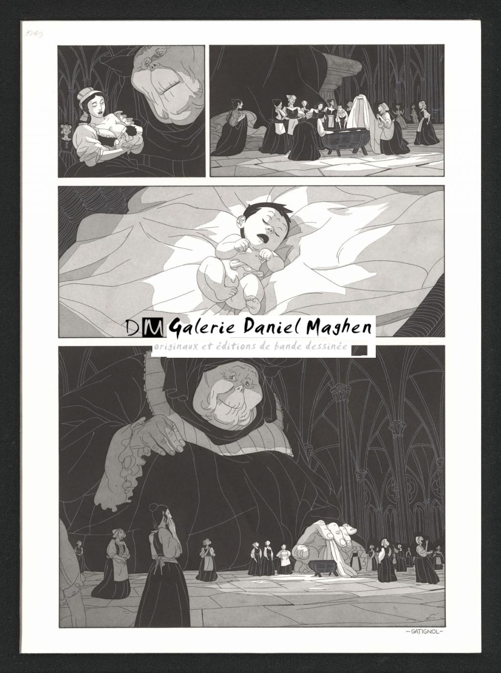 Planche originale accompagnée de sa première étape au crayon - Bertrand Gatignol - Encres noires et aquarelle sur papier - 6551