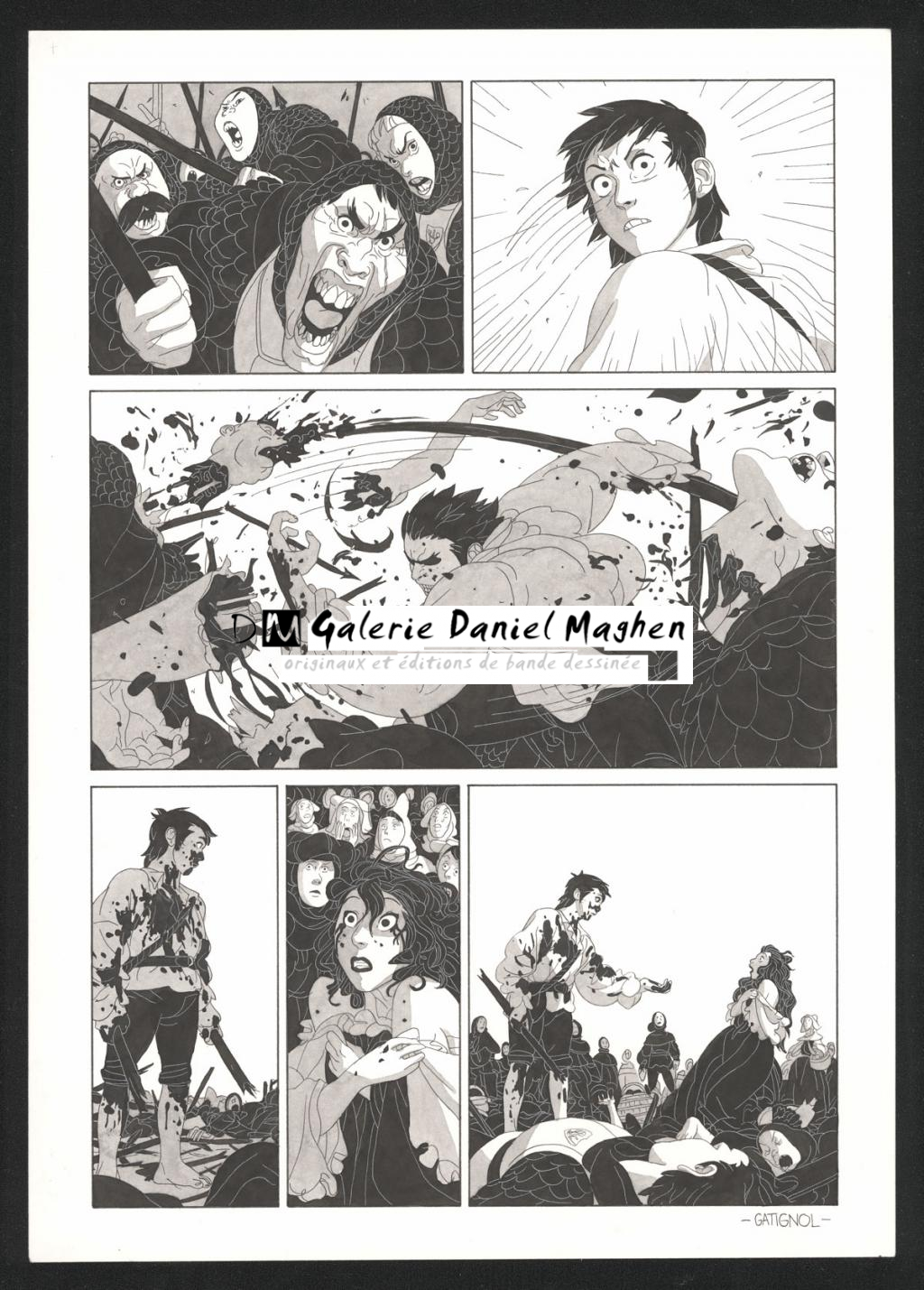 Planche originale accompagnée de sa première étape au crayon - Bertrand Gatignol - Encres noires et aquarelle sur papier - 6164