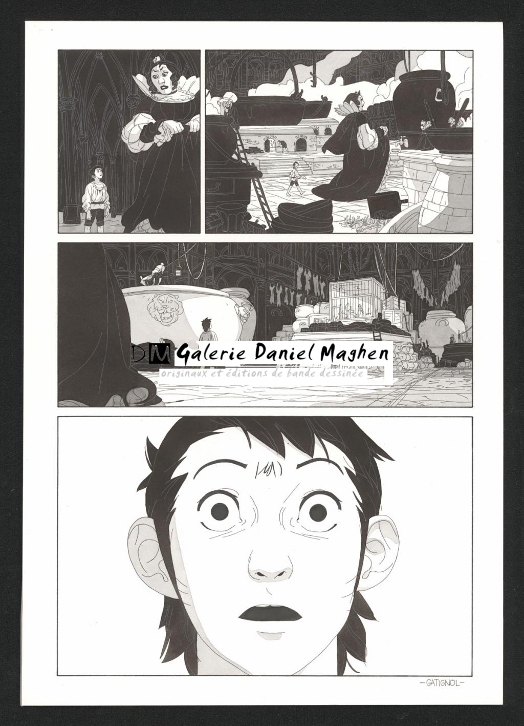 Planche originale accompagnée de sa première étape au crayon - Bertrand Gatignol - Encres noires et aquarelle sur papier - 6546