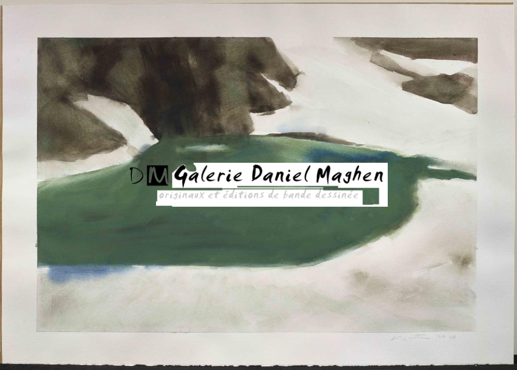 Lac des Bèches, illustration originale réalisée en 2018 - Jean-Marc Rochette - Aquarelle et encre de Chine sur papier - 4519