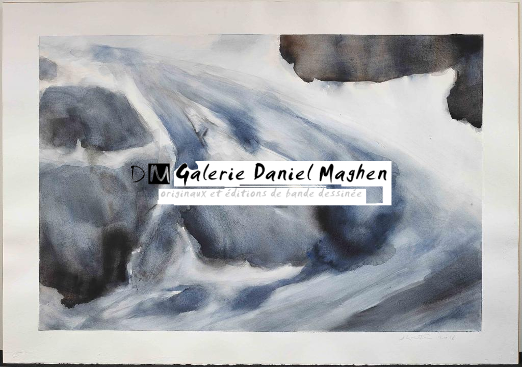 Glacier de la Pilatte, peinture réalisée en 2018 - Jean-Marc Rochette - Aquarelle et encre de Chine sur papier - 4518