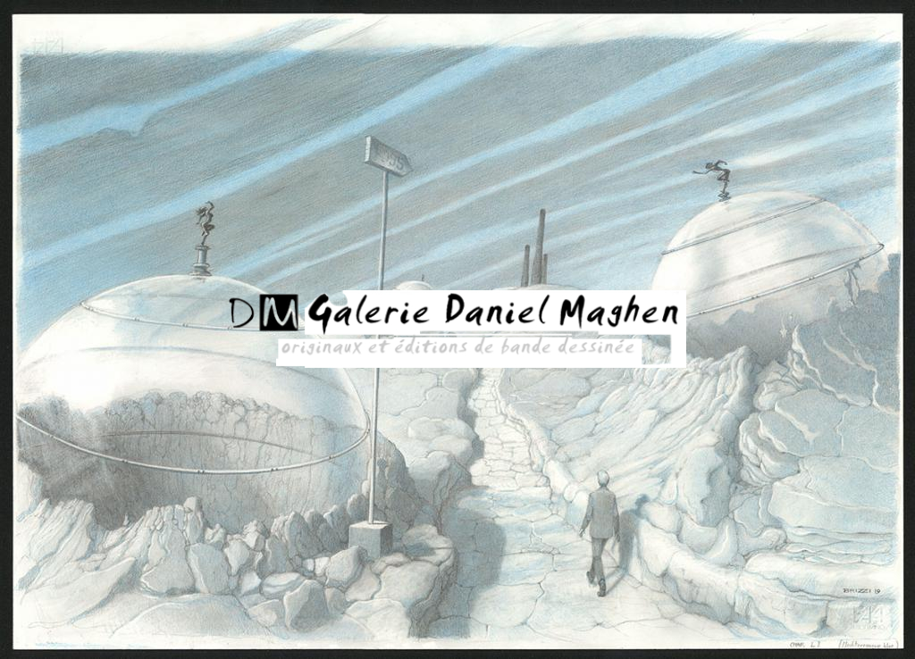 Le Chemin des globes, illustration originale, 2019 - Paul & Gaëtan Brizzi - Crayon de cire sur papier - 6481