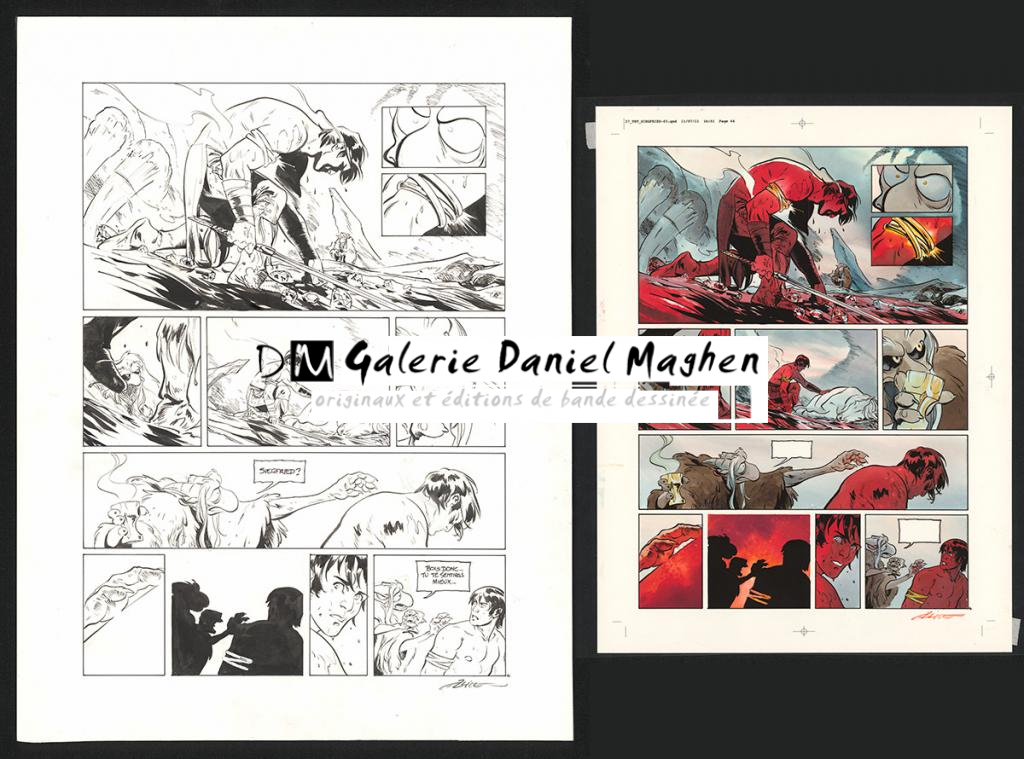 Planche originale n°44 accompagnée de sa mise en couleur (aux encres de couleur) - Alex Alice - Encre de Chine sur papier - 5115