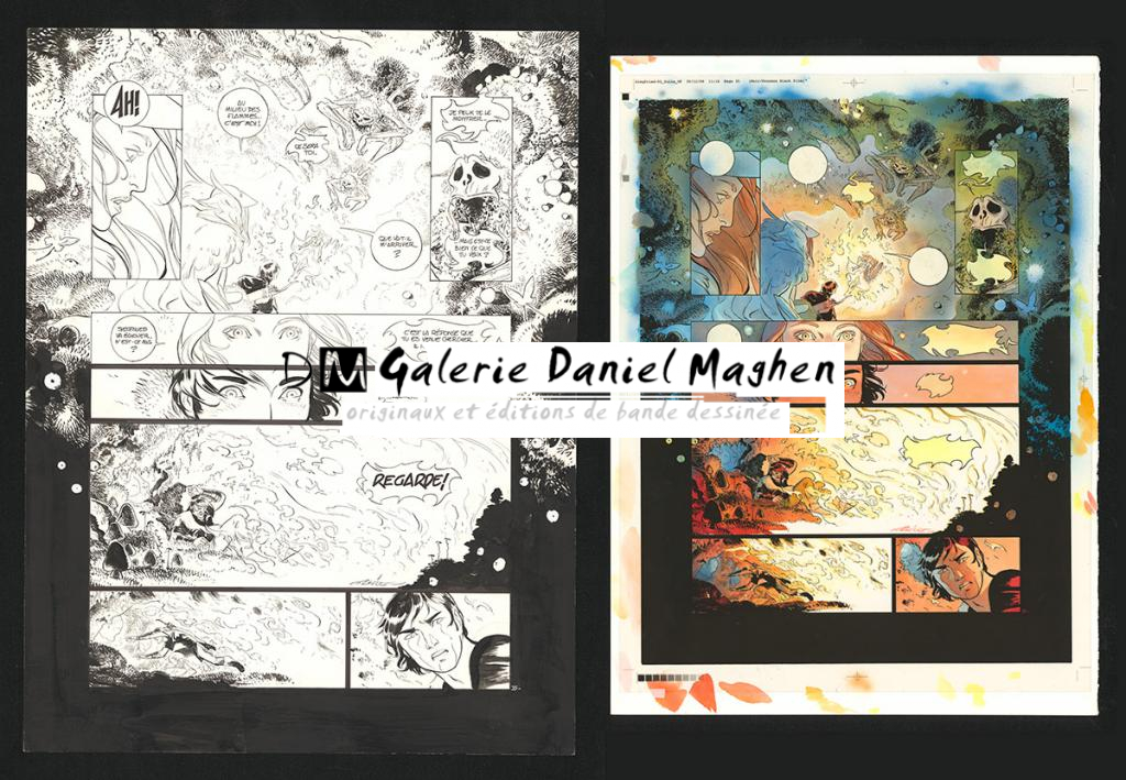 Planche originale n°35, accompagnée de sa mise en couleur (aux encres de couleur) - Alex Alice - Encre de Chine sur papier - 5113