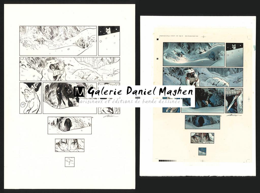 Planche originale n°38, accompagnée de sa mise en couleur (aux encres de couleur) - Alex Alice - Encre de Chine sur papier - 5112