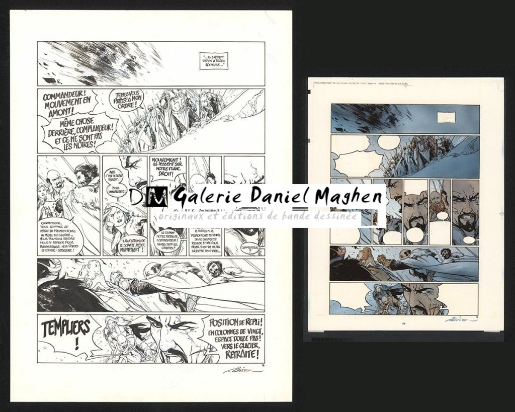 Planche originale n°44, accompagnée de sa mise en couleur (aux encres acryliques) - Alex Alice - Encre de Chine sur papier - 5110