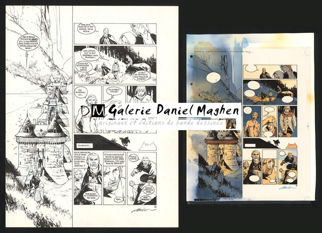 Planche originale n°26, accompagnée de sa mise en couleur (aux encres acryliques) - Alex Alice - Encre de Chine sur papier - 5107