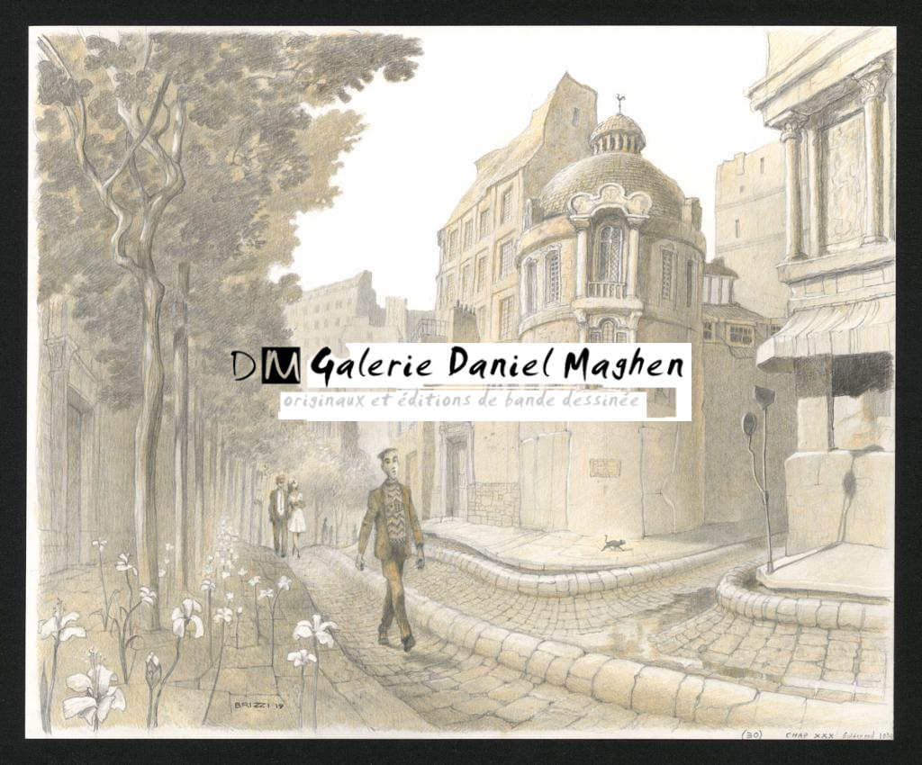 Promenade en ville, illustration originale, chapitre 30, 2019 - Paul & Gaëtan Brizzi - Crayon de cire sur papier - 6478