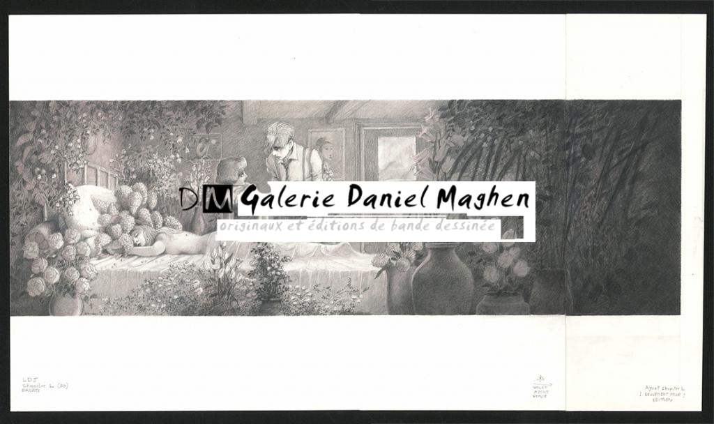 Chloé parmi les fleurs, Illustration originale, chapitre 50, 2019 - Paul & Gaëtan Brizzi - Crayon de cire sur papier - 6472