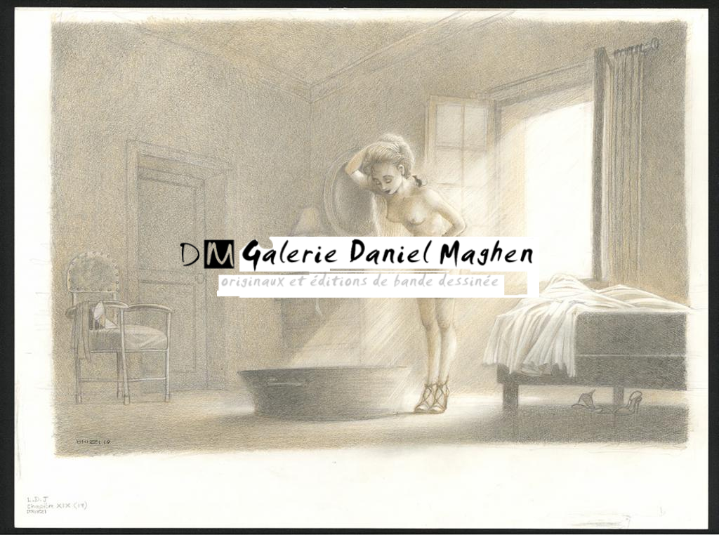 Chloé au baquet, illustration originale, chapitre 19, 2019 - Paul & Gaëtan Brizzi - Crayon de cire sur papier - 6315