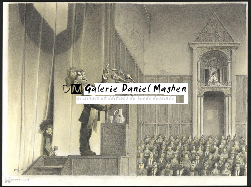 Le Discours de J.Sol Partre, illustration originale, chapitre 28, 2019 - Paul & Gaëtan Brizzi - Crayon de cire sur papier - 6314