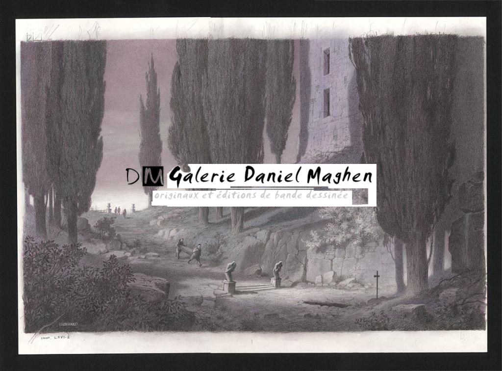 L'enterrement dans l'île, Illustration originale, chapitre 66, 2019 - Paul & Gaëtan Brizzi - Crayon de cire sur papier - 6455