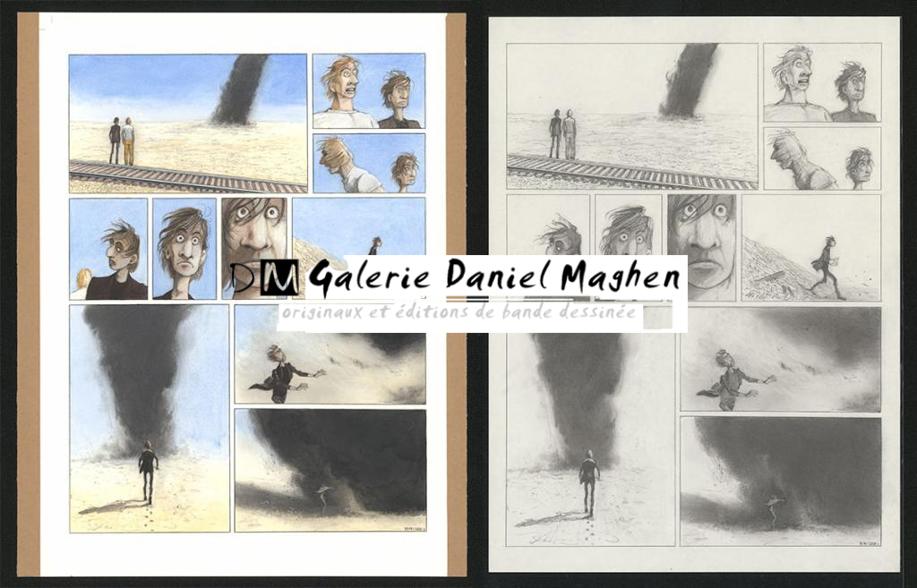 Planche originale n°63 et sa première étape noir et blanc (page 67) - Paul & Gaëtan Brizzi - Aquarelle et crayon de cire sur papier Arches - 6459