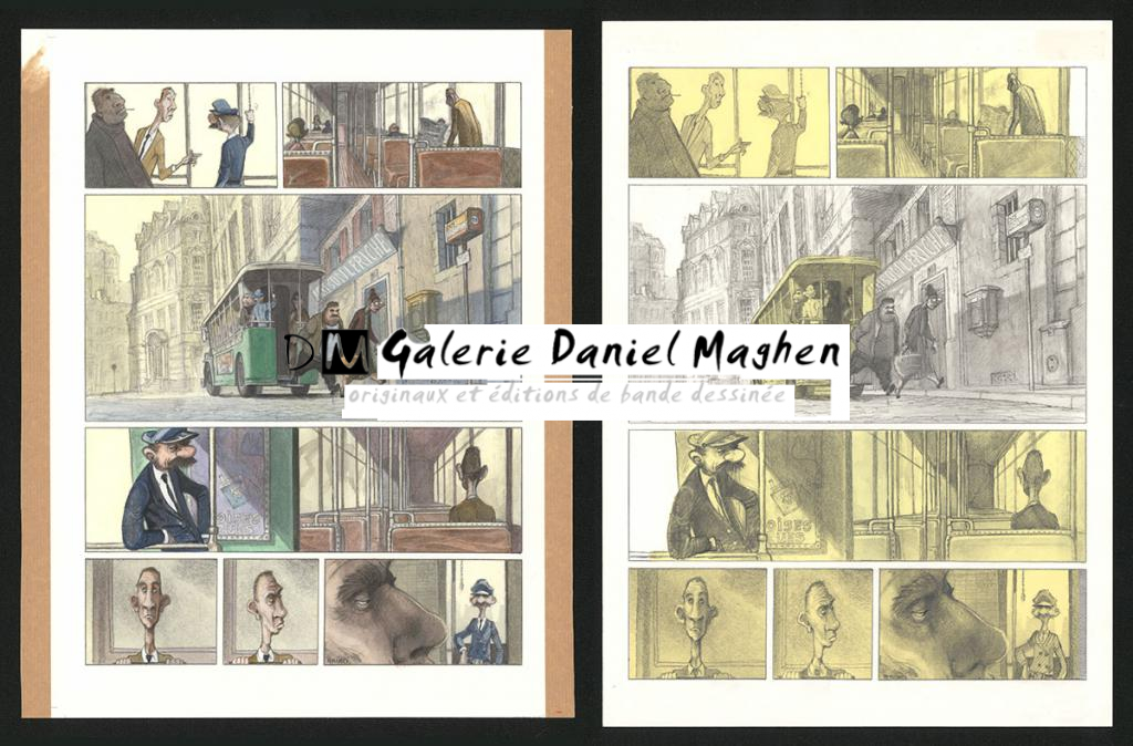 Planche originale n°2 et sa première étape noir et blanc (page 6) - Paul & Gaëtan Brizzi - Aquarelle et crayon de cire sur papier Arches - 6290