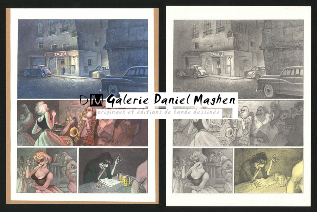 Planche originale n°5 et sa première étape noir et blanc (page 9) - Paul & Gaëtan Brizzi - Aquarelle et crayon de cire sur papier Arches - 6460