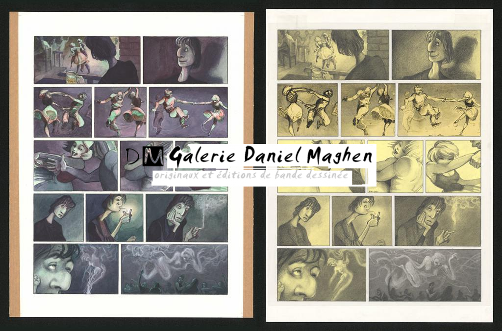 Planche originale n°7 et sa première étape noir et blanc (page 11) - Paul & Gaëtan Brizzi - Aquarelle et crayon de cire sur papier Arches - 6461