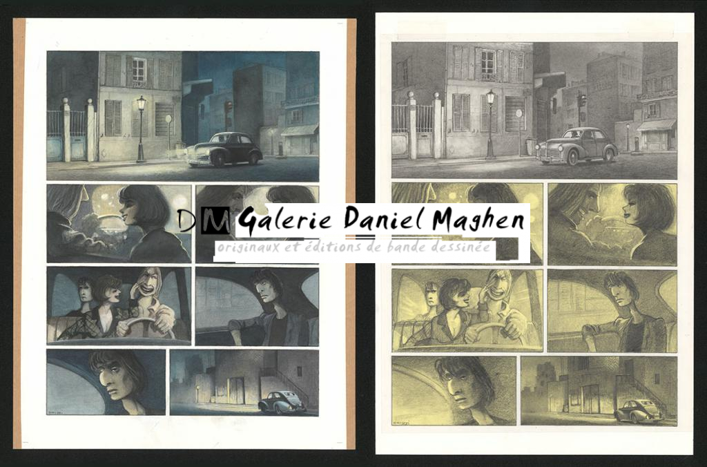 Planche originale n°8 et sa première étape noir et blanc (page 12) - Paul & Gaëtan Brizzi - Aquarelle et crayon de cire sur papier Arches - 6291