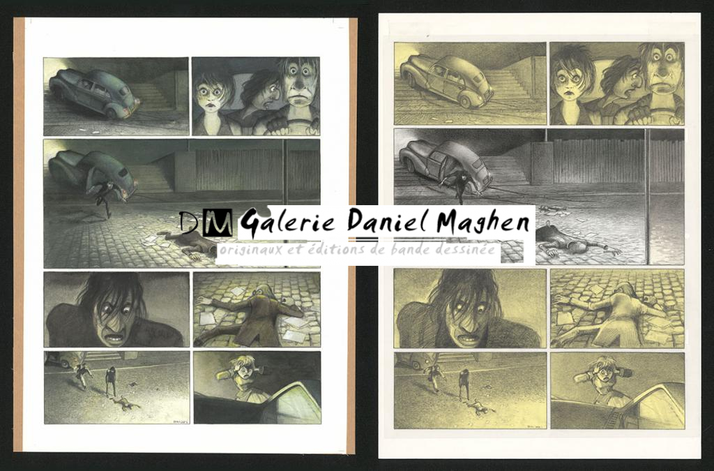 Planche originale n°11 et sa première étape noir et blanc (page 15) - Paul & Gaëtan Brizzi - Aquarelle et crayon de cire sur papier Arches - 6462