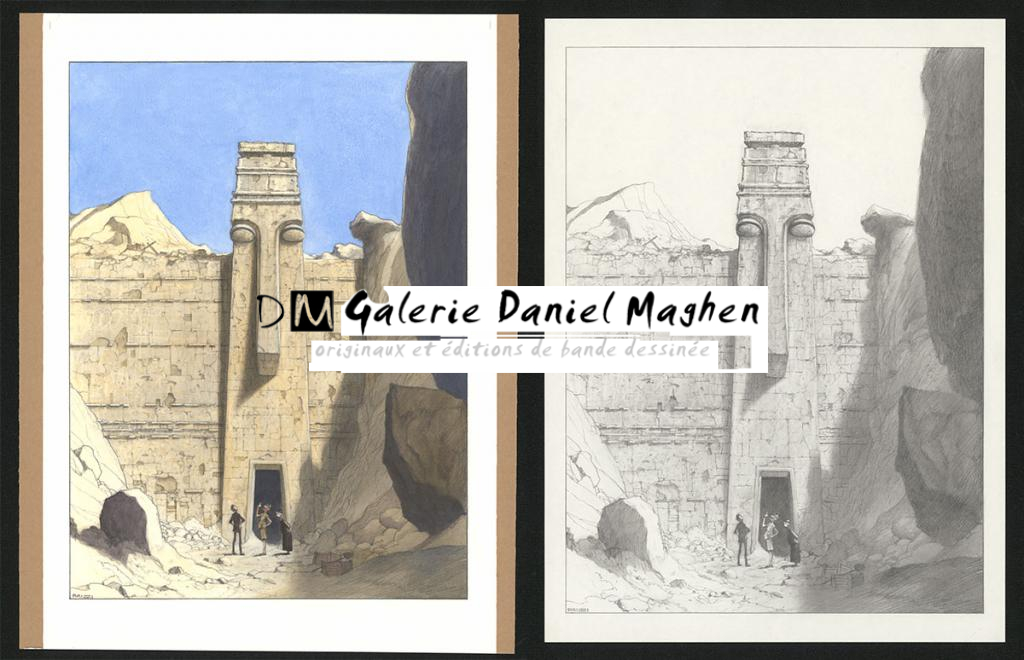 Planche originale n°71 et sa première étape noir et blanc (page 75) - Paul & Gaëtan Brizzi - Aquarelle et crayon de cire sur papier Arches - 6464