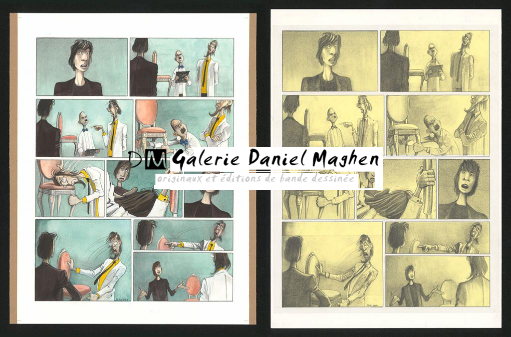 Planche originale n°33 et sa première étape noir et blanc (page 37) - Paul & Gaëtan Brizzi - Aquarelle et crayon de cire sur papier Arches - 6296