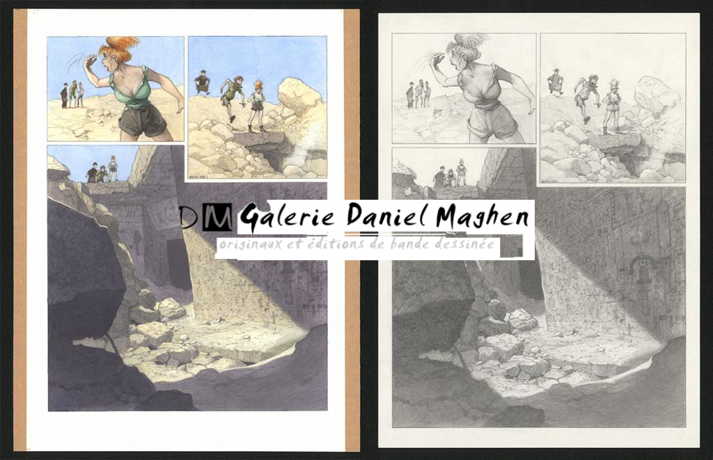 Planche originale n°40 et sa première étape noir et blanc (page 44) - Paul & Gaëtan Brizzi - Aquarelle et crayon de cire sur papier Arches - 6300