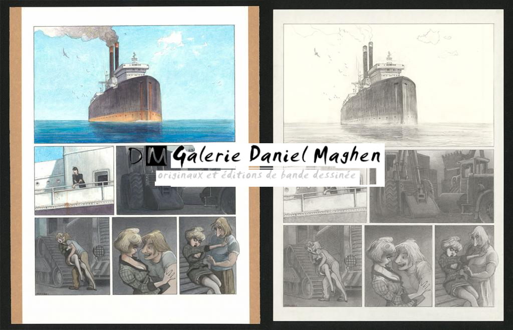 Planche originale n°41 et sa première étape noir et blanc (page 45) - Paul & Gaëtan Brizzi - Aquarelle et crayon de cire sur papier Arches - 6465