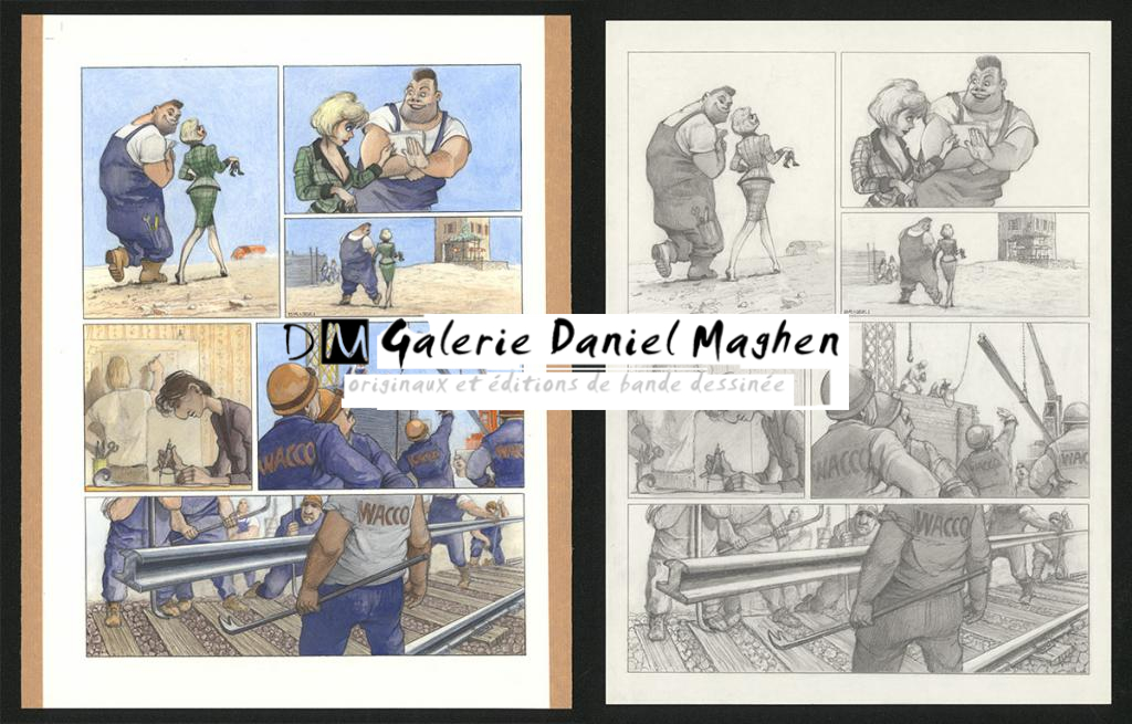 Planche originale n°56 et sa première étape noir et blanc (page 60) - Paul & Gaëtan Brizzi - Aquarelle et crayon de cire sur papier Arches - 6303