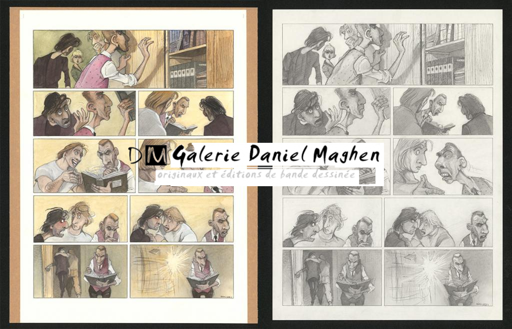 Planche originale n°60 et sa première étape noir et blanc (page 64) - Paul & Gaëtan Brizzi - Aquarelle et crayon de cire sur papier Arches - 6306