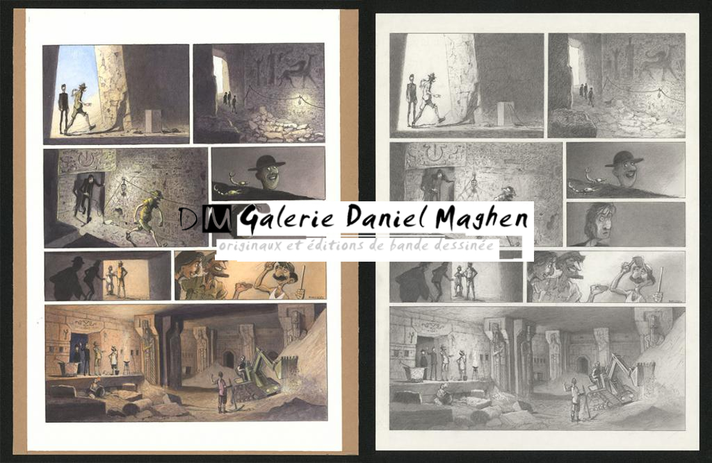 Planche originale n°72 et sa première étape noir et blanc (page 76) - Paul & Gaëtan Brizzi - Aquarelle et crayon de cire sur papier Arches - 6467