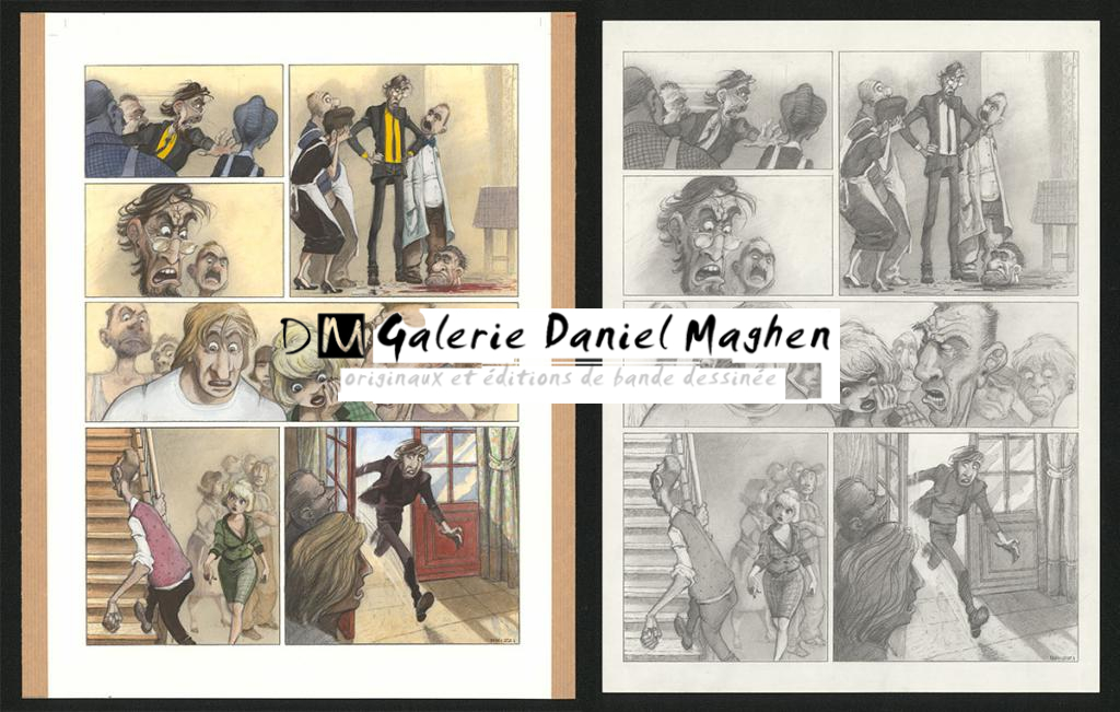 Planche originale n°78 et sa première étape noir et blanc (page 82) - Paul & Gaëtan Brizzi - Aquarelle et crayon de cire sur papier Arches - 6386