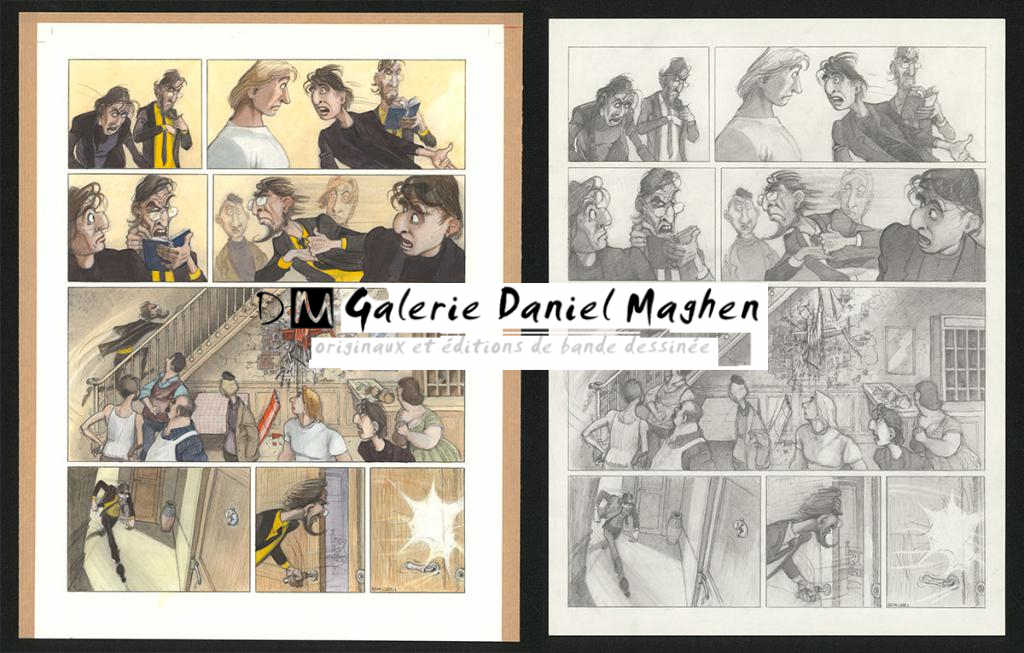 Planche originale n°79 et sa première étape noir et blanc (page 83) - Paul & Gaëtan Brizzi - Aquarelle et crayon de cire sur papier Arches - 6385