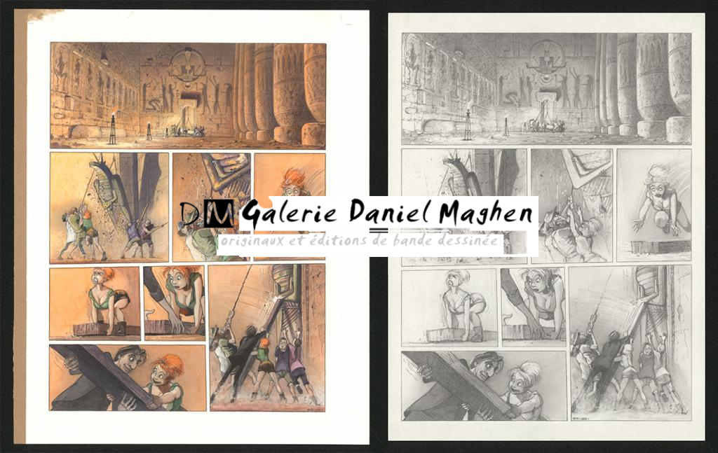 Planche originale n°85 et sa première étape noir et blanc (page 89) - Paul & Gaëtan Brizzi - Aquarelle et crayon de cire sur papier Arches - 6384