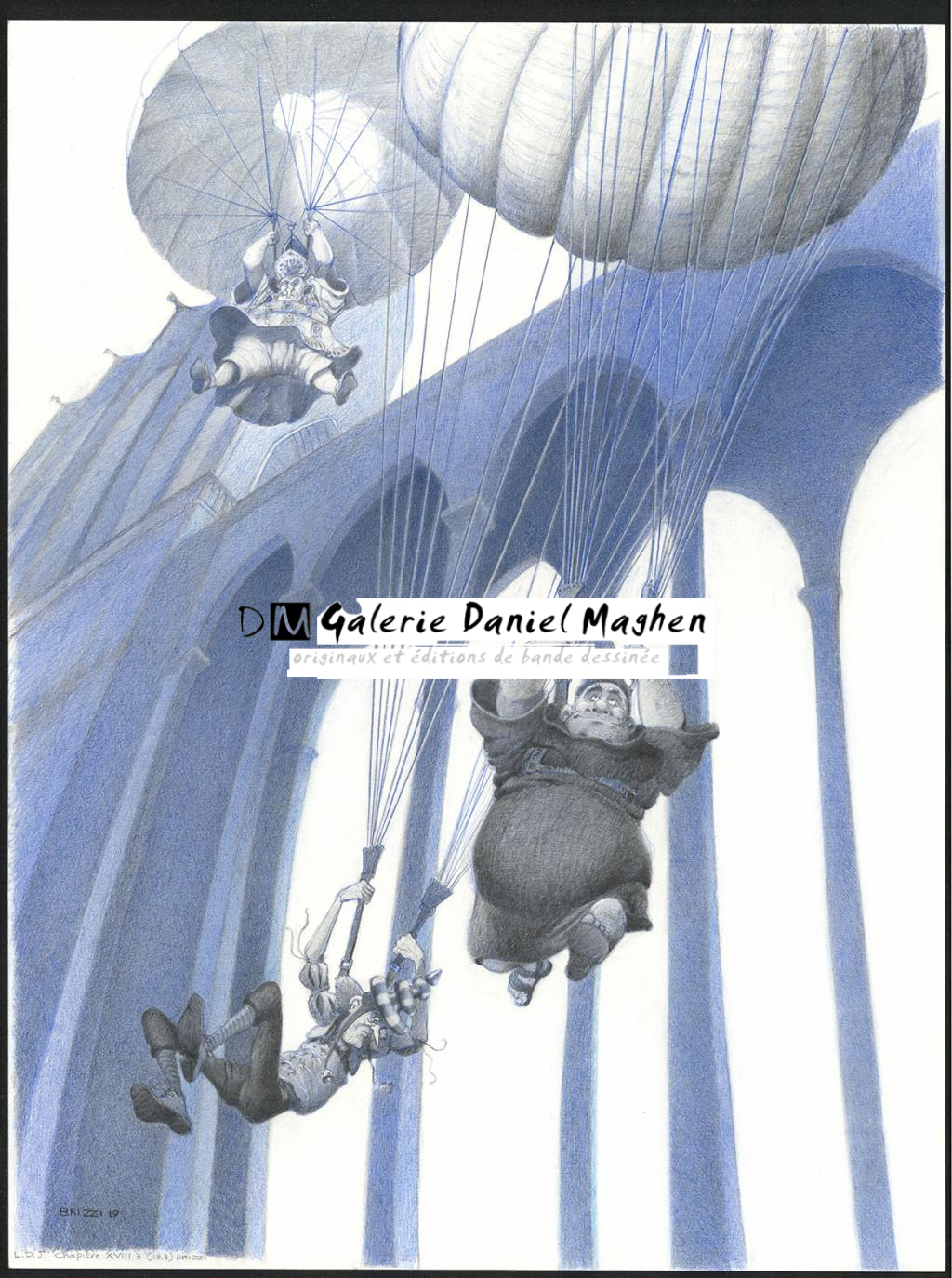 Le Saut en parachute, illustration originale, chapitre 18, 2019 - Paul & Gaëtan Brizzi - Crayon de cire sur papier - 6380