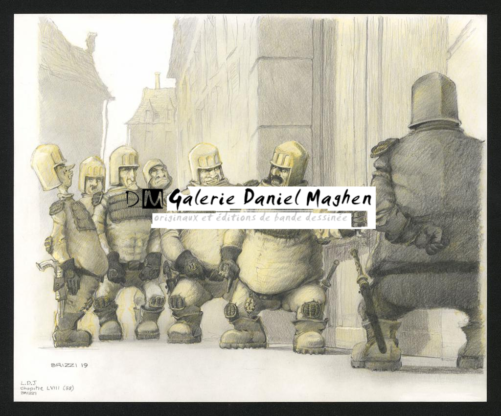 La police au portail, Illustration originale, chapitre 58, 2019 - Paul & Gaëtan Brizzi - Crayon de cire sur papier - 6376