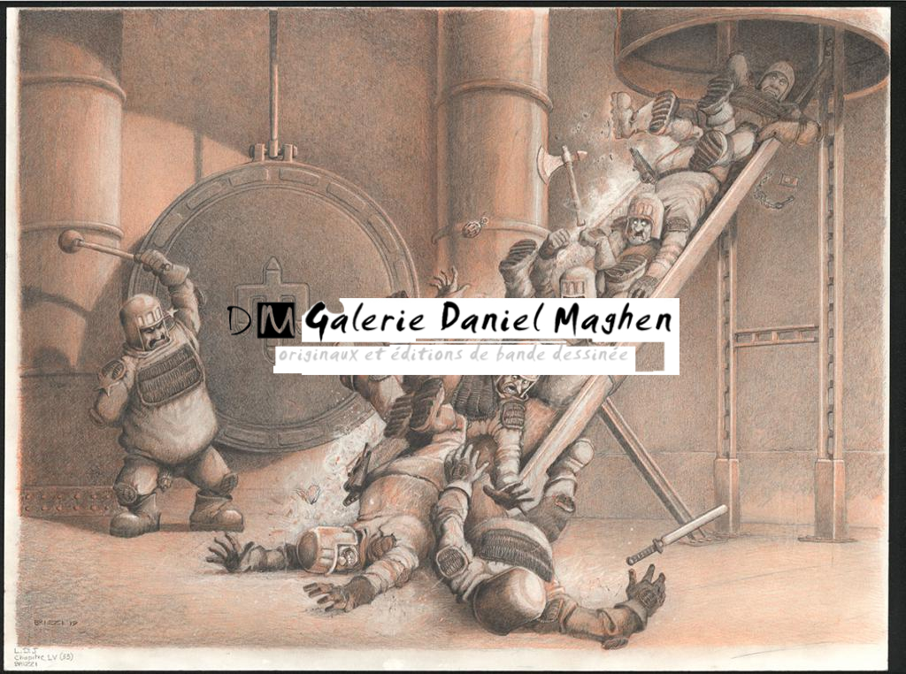 Le toboggan, Illustration originale, chapitre 55, 2019 - Paul & Gaëtan Brizzi - Crayon de cire sur papier - 6375