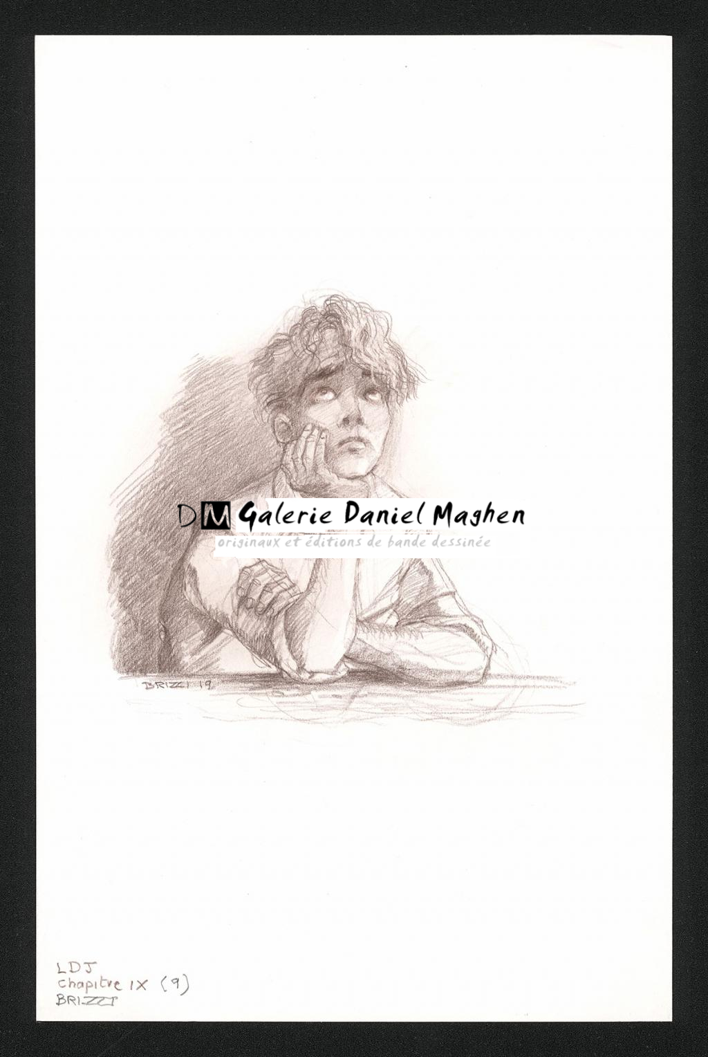 Colin nostalgique de l'amour, illustration originale, chapitre 9 avec croquis au dos, 2019 - Paul & Gaëtan Brizzi - Crayon de cire sur papier - 6371