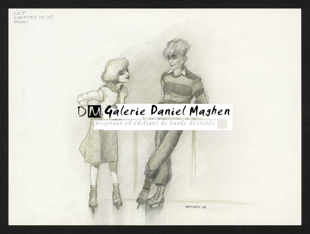 Colin et Isis à la patinoire, illustration originale, chapitre 4, 2019 - Paul & Gaëtan Brizzi - Crayon de cire sur papier - 6370