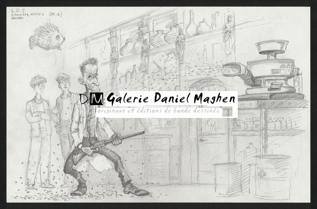 Le Pharmacien forcené,illustration originale, chapitre 35, 2019 - Paul & Gaëtan Brizzi - Crayon de cire sur papier - 6365