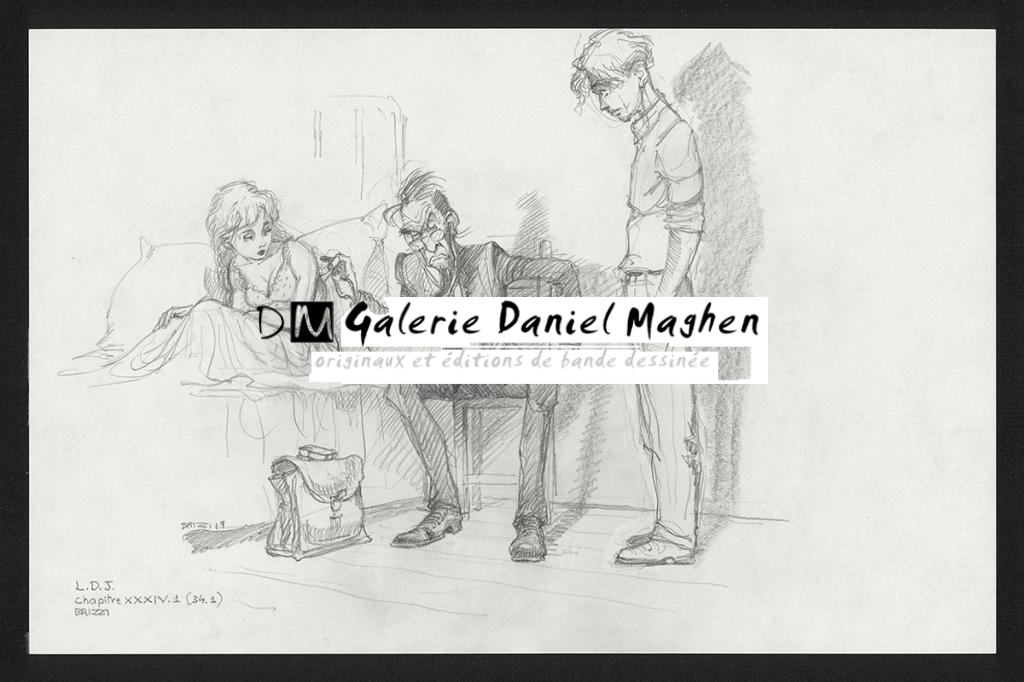 Mangemanche ausculte Chloé, illustration originale, chapitre 34, 2019 - Paul & Gaëtan Brizzi - Crayon de cire sur papier - 6364