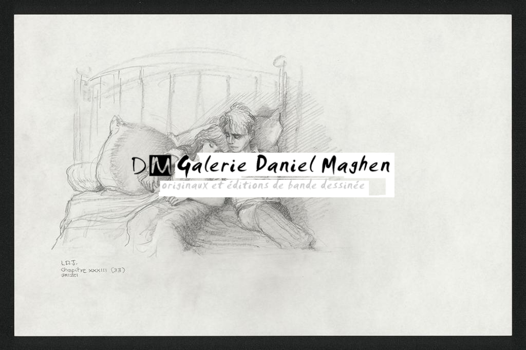 Colin console Chloé, illustration originale, chapitre 33, 2019 - Paul & Gaëtan Brizzi - Crayon de cire sur papier - 6363