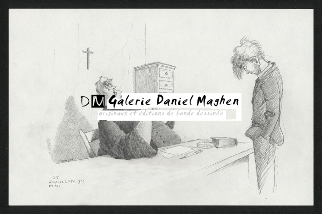 Discussion sur les obsèques, Illustration originale, chapitre 64, 2019 - Paul & Gaëtan Brizzi - Crayon de cire sur papier - 6358