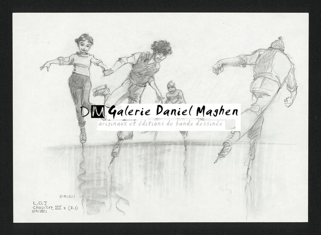 Le Patinage, illustration originale, chapitre 3, 2019 - Paul & Gaëtan Brizzi - Crayon de cire sur papier - 6355