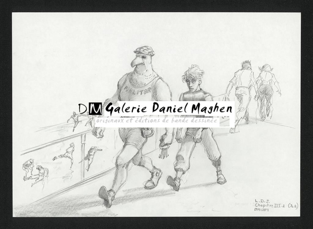 L'Homme à la tête d'oiseau, illustration originale, chapitre 3, 2019 - Paul & Gaëtan Brizzi - Crayon de cire sur papier - 6354