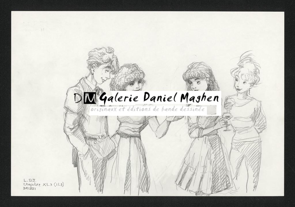 Isis présente Colin à Chloé, illustration originale, chapitre 11, 2019 - Paul & Gaëtan Brizzi - Crayon de cire sur papier - 6353