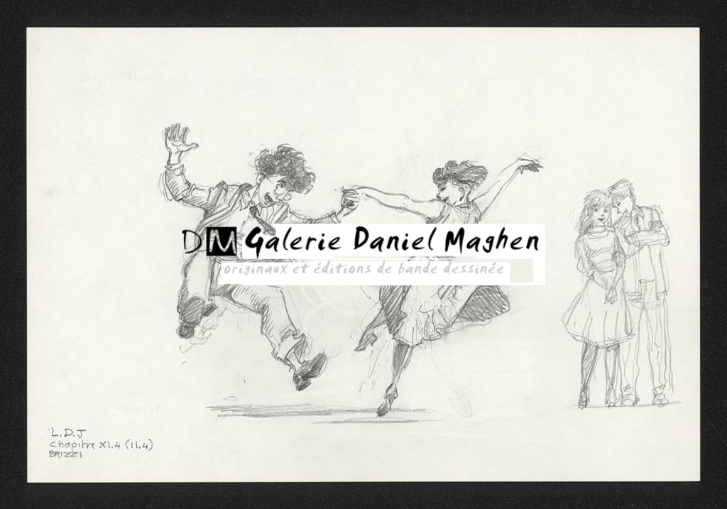 Isis danse avec Chloé, illustration originale, chapitre 11, 2019 - Paul & Gaëtan Brizzi - Crayon de cire sur papier - 6352
