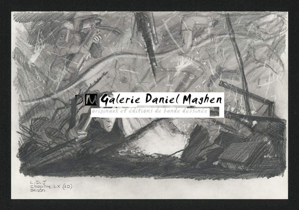 Nicolas au sol, Illustration originale, chapitre 60, 2019 - Paul & Gaëtan Brizzi - Crayon de cire sur papier - 6349