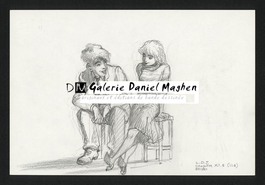 Colin et Chloé discutent, illustration originale, chapitre 11, 2019 - Paul & Gaëtan Brizzi - Crayon de cire sur papier - 6348
