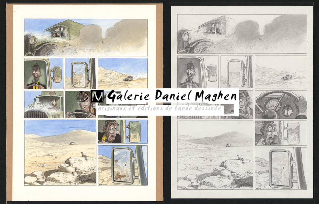 Planche originale n°93 et sa première étape en noir et blanc (page 97) - Paul & Gaëtan Brizzi - Aquarelle et crayon de cire sur papier Arches - 6343