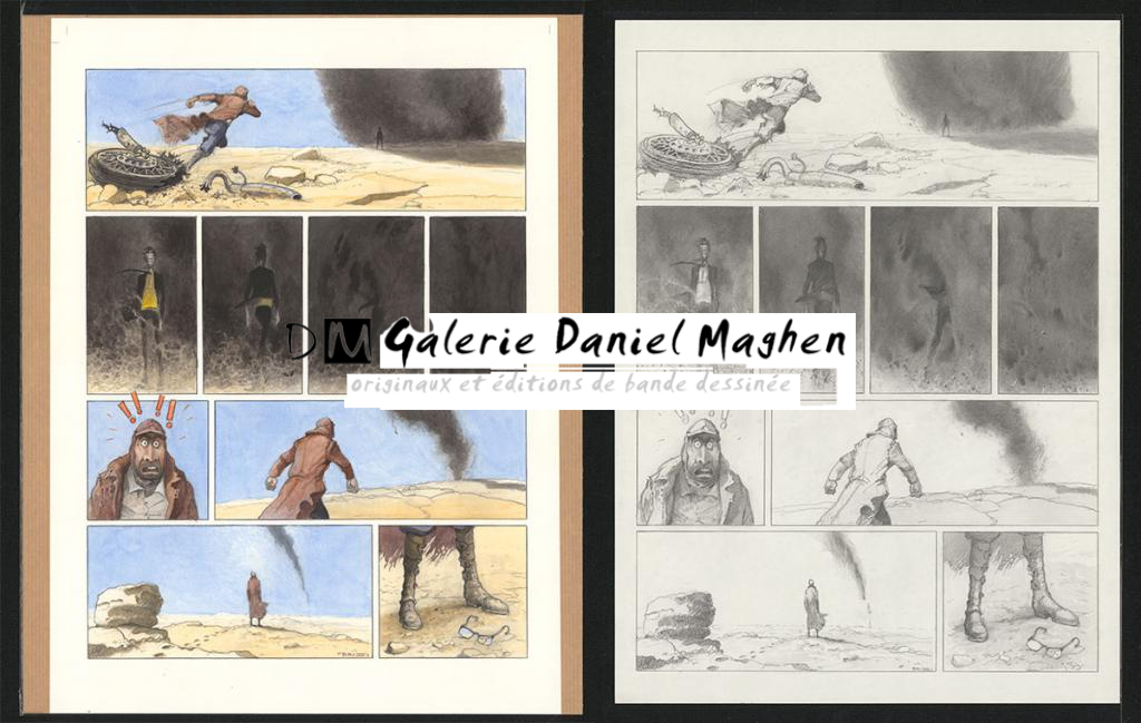 Planche originale n°96 et sa première étape en noir et blanc (page 100) - Paul & Gaëtan Brizzi - Aquarelle et crayon de cire sur papier Arches - 6492